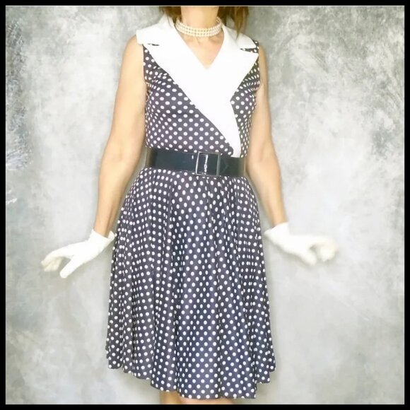 Vintage Polka Dot Jersey Fit Flare Summer Dress AND Belt - Slinky Jersey Knit - Picture 4 of 14